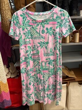 Lilly Pulitzer Pink & Green Palm-Print Mini Dress